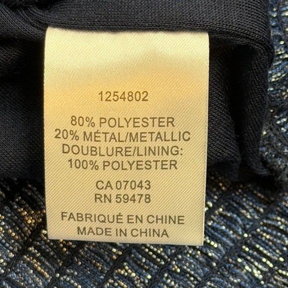 Joie Navy Blue Metallic Pleated Smocked High Neck Blouse Womens Large Party Glam - Picture 8 of 11